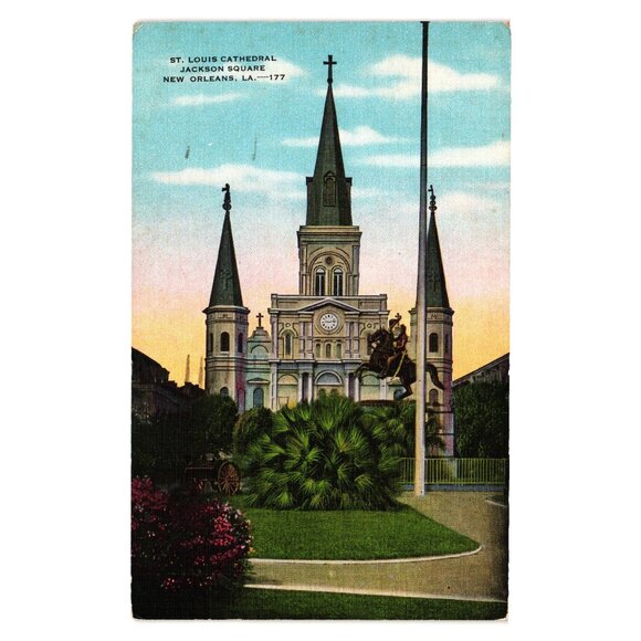 St Louis Cathedral Jackson Square New Orleans Vintage Postcard 1950 Posted Art - Picture 1 of 2